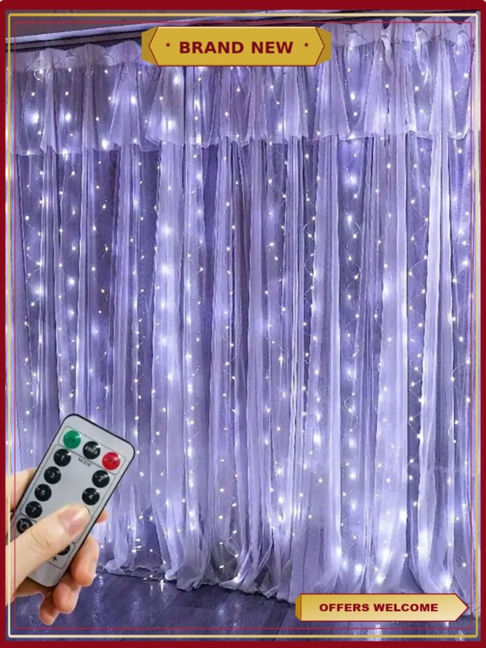LED Curtain String Lights USB Remote Timer 144 Bulb Fairy Lights Wedding Decor